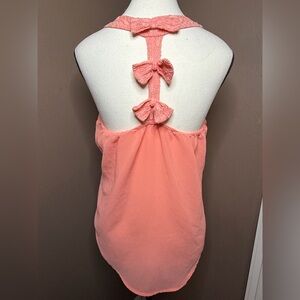 MINE Women’s Pink/coral Racer Back Tunic With Three Textured Lace Bow Accents S